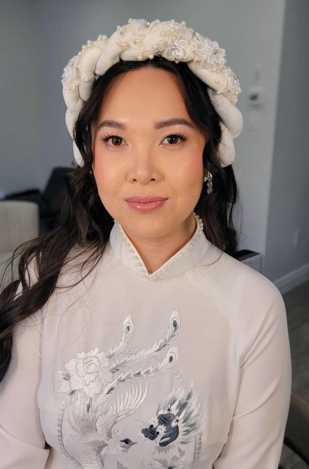 Bride in a floral headpiece